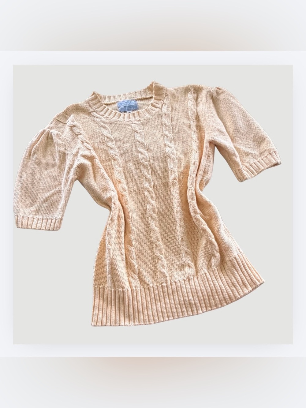 Vintage Cable Knit, 1980s Isabelle Glion Puffed Short Sleeve Sweater Size M